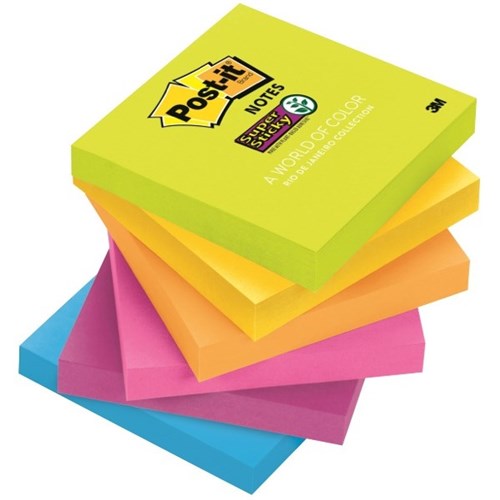 Post-it® Super Sticky Notes, 76 x 76 mm, Assorted Colours, 654-SSPK