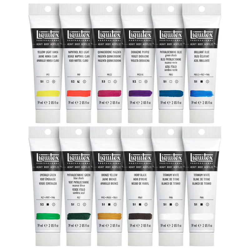 Liquitex Heavy Body Acrylic Paints - Essentials Set Of 12 x 59ml