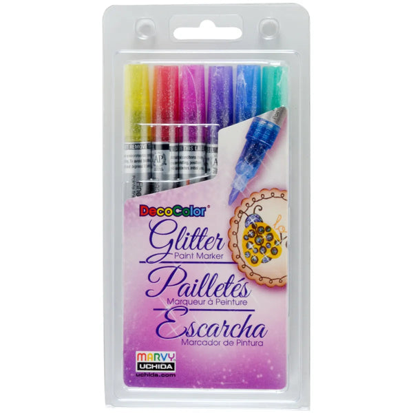 Marvy Decocolor Glitter Paint Markers Set Of 6