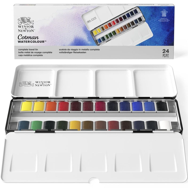 Winsor & Newton Cotman Watercolour Travel - Tin Of 24 Half Pans