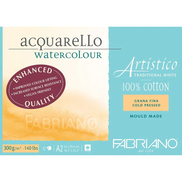 Fabriano Artistico Watercolour Enhanced Pad 300gsm Cold Press 12 Sheets#Size_A2