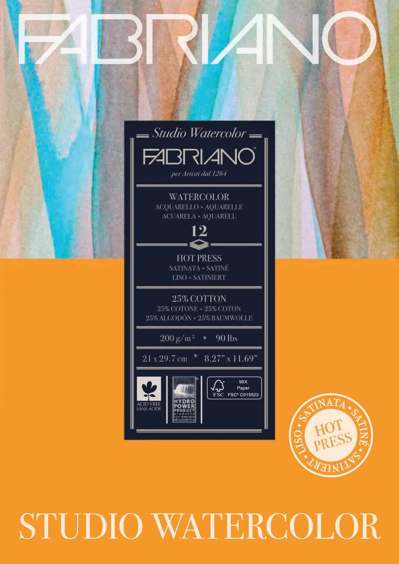 Fabriano Studio Watercolour 200gsm Hot Pressed 12 Sheet Pads