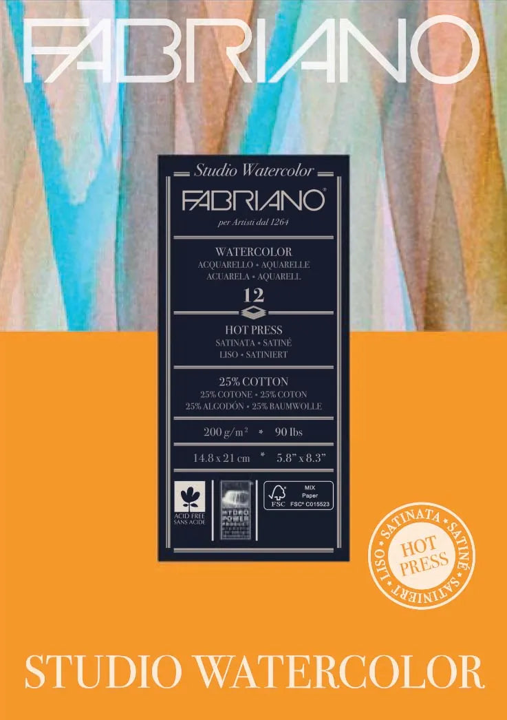 Fabriano Studio Watercolour 200gsm Hot Pressed 12 Sheet Pads