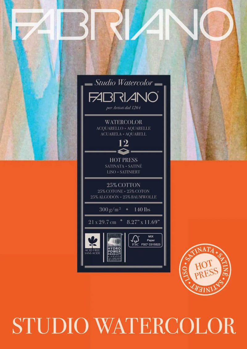 Fabriano Studio Watercolour 300gsm Hot Pressed 12 Sheet Pads