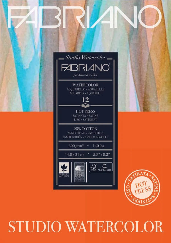 Fabriano Studio Watercolour 300gsm Hot Pressed 12 Sheet Pads#Size_A5