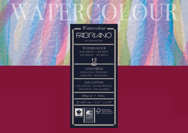 Fabriano Studio Watercolour 200gsm Cold Pressed 12 Sheet Pads