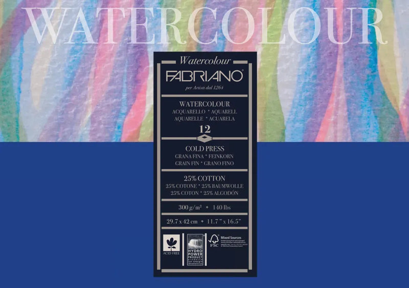 Fabriano Studio Watercolour 300gsm Cold Pressed 12 Sheet Pads