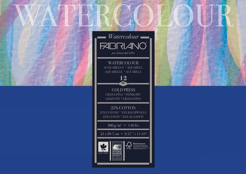 Fabriano Studio Watercolour 300gsm Cold Pressed 12 Sheet Pads