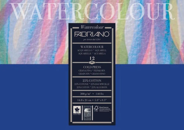 Fabriano Studio Watercolour 300gsm Cold Pressed 12 Sheet Pads#Size_A5