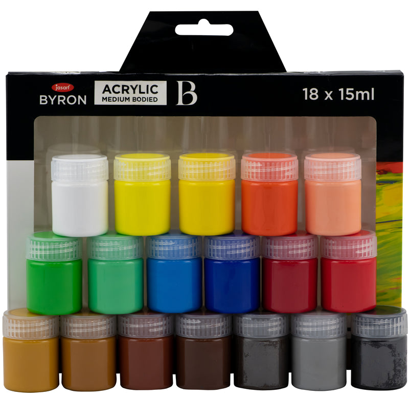 Jasart Byron Acrylic Paints Colour Collection Pot 15ml Set Of 18