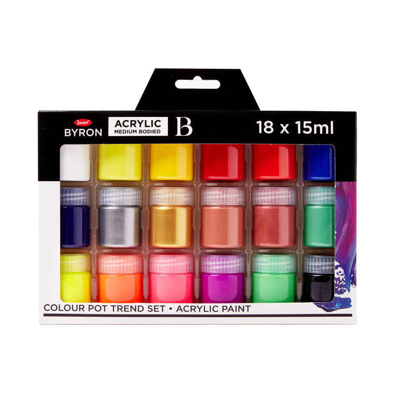 Jasart Byron Acrylic Pot Set of 18 Trend Colours