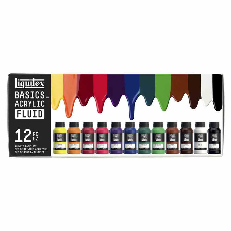 Liquitex Basics Acrylic Fluid Paints 118ml Set of 12