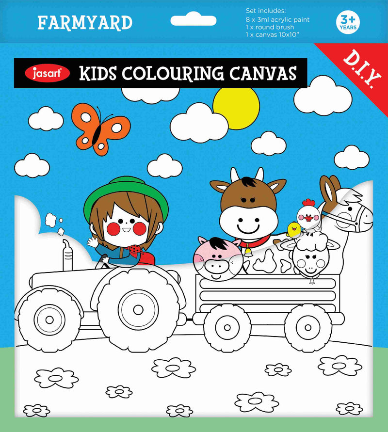 Jasart 10 X 10" Tractor Ride Colouring Canvas Set