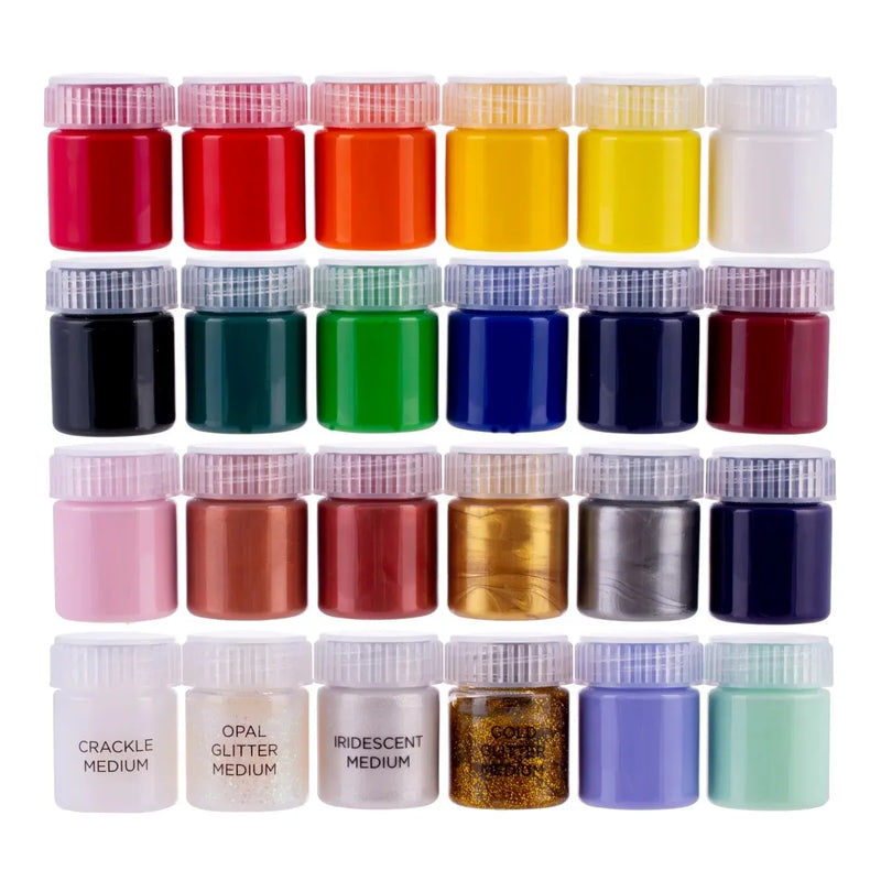 Jasart Byron Acrylic Paint & Mediums Pot Set Of 24 Pieces