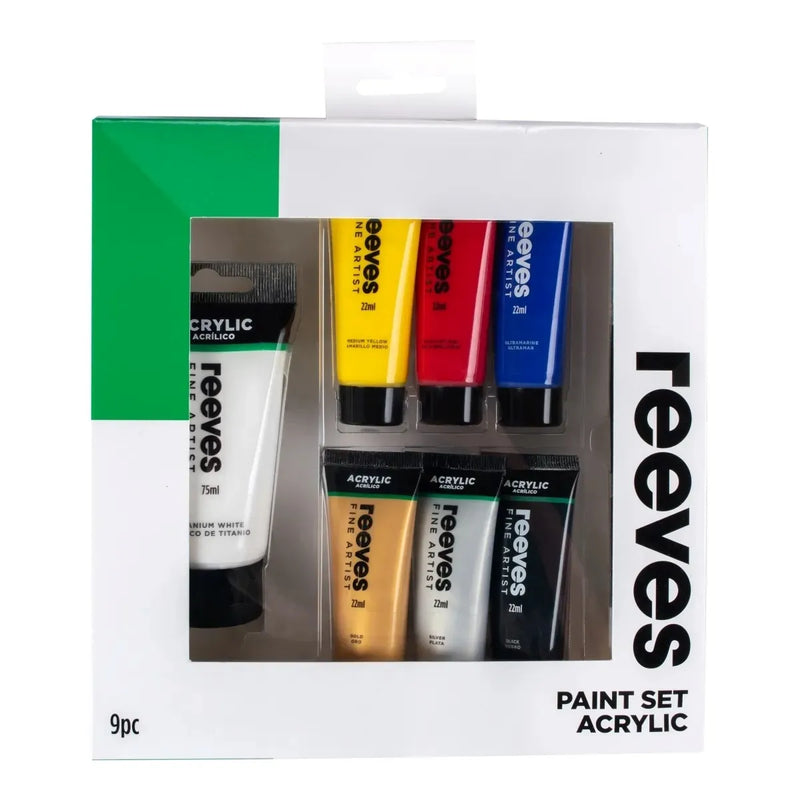 Reeves 9 Piece Acrylic Paint Set With Brushes