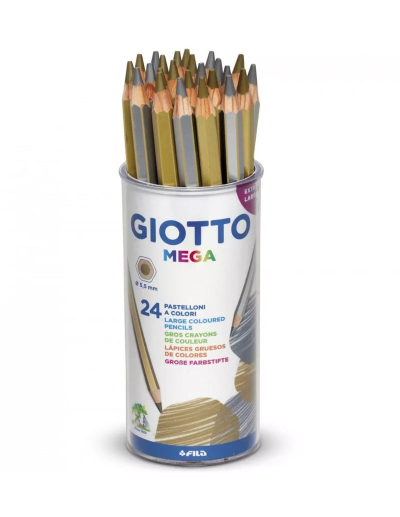 Giotto Mega Large Metallic Colouring Pencils 14 Gold & 10 Silver Pot of 24