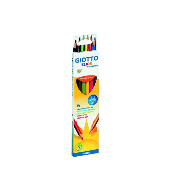 Giotto Elios-Tri Assorted Long Wood Free Colouring Pencils Pack of 6