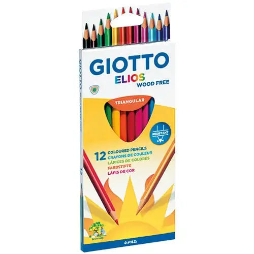 Giotto Elios-Tri Assorted Long Wood Free Colouring Pencils Pack of 12