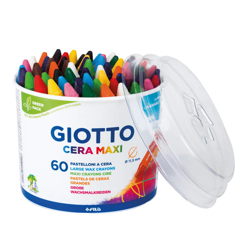 Giotto Cera Maxi Assorted Large Max Crayons Pot of 60