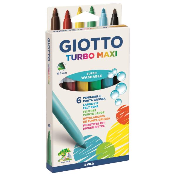 Giotto Turbo Maxi Assorted Felt Large-tip Pens Pack of 6