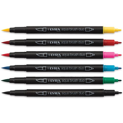 Lyra Primary Tones Aqua Dual Brush Markers Pack of 6