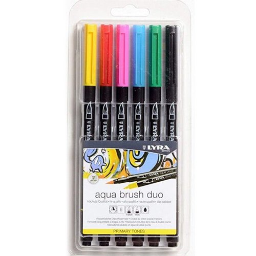 Lyra Primary Tones Aqua Dual Brush Markers Pack of 6