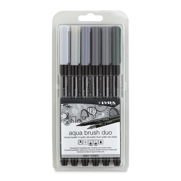 Lyra Grey Tones Aqua Dual Brush Markers Pack of 6