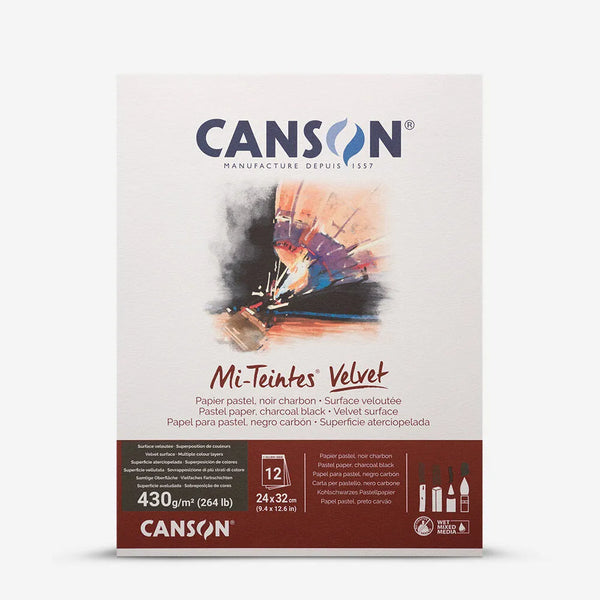 Canson Mi-Teintes Velvet 430gsm Charcoal Black Pastel Pads#Size_24X32CM