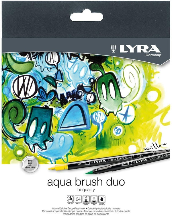 Lyra Aqua Dual Brush Markers Assorted Set of 24