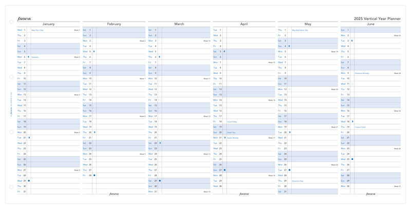 Filofax Year Planner Vertical A4 2025 Refill