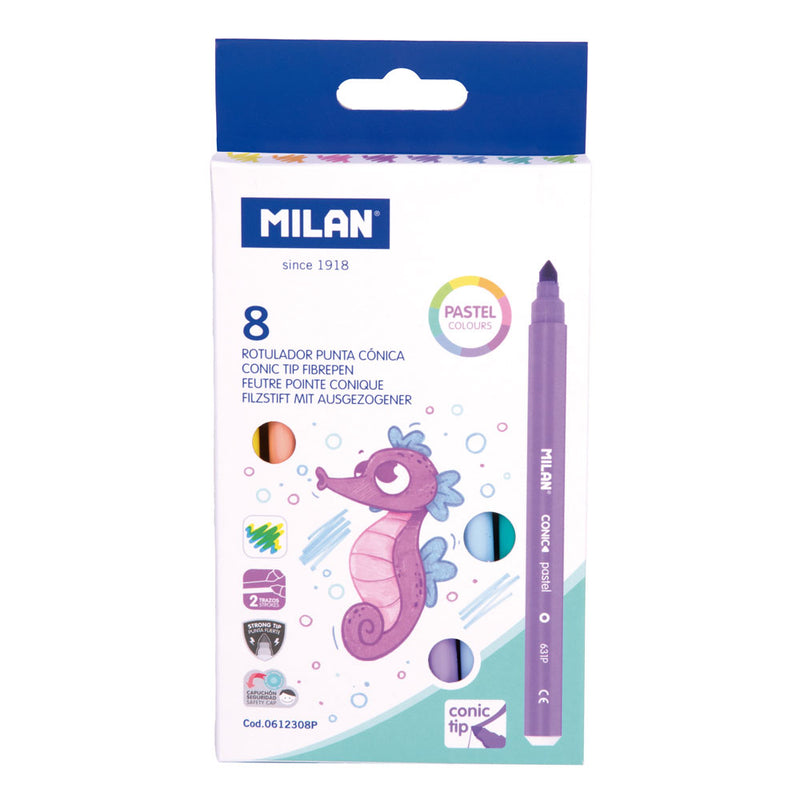 Milan Conic Tip Markers Pastel Colours Pack of 8