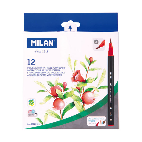 Milan Brush Tip Watercolour Markers Assorted Pack of 12