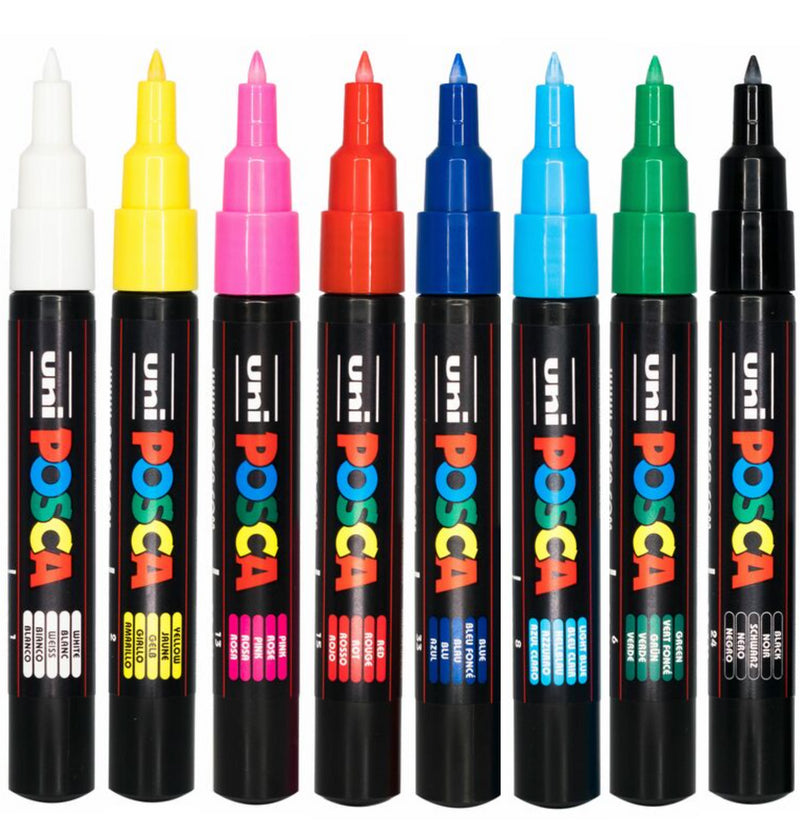 Uni Posca PC-1M 0.7mm Ultra-Fine Round Tip Assorted Markers Set of 8