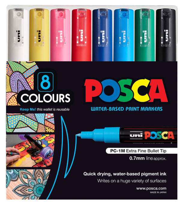 Uni Posca PC-1M 0.7mm Ultra-Fine Round Tip Assorted Markers Set of 8