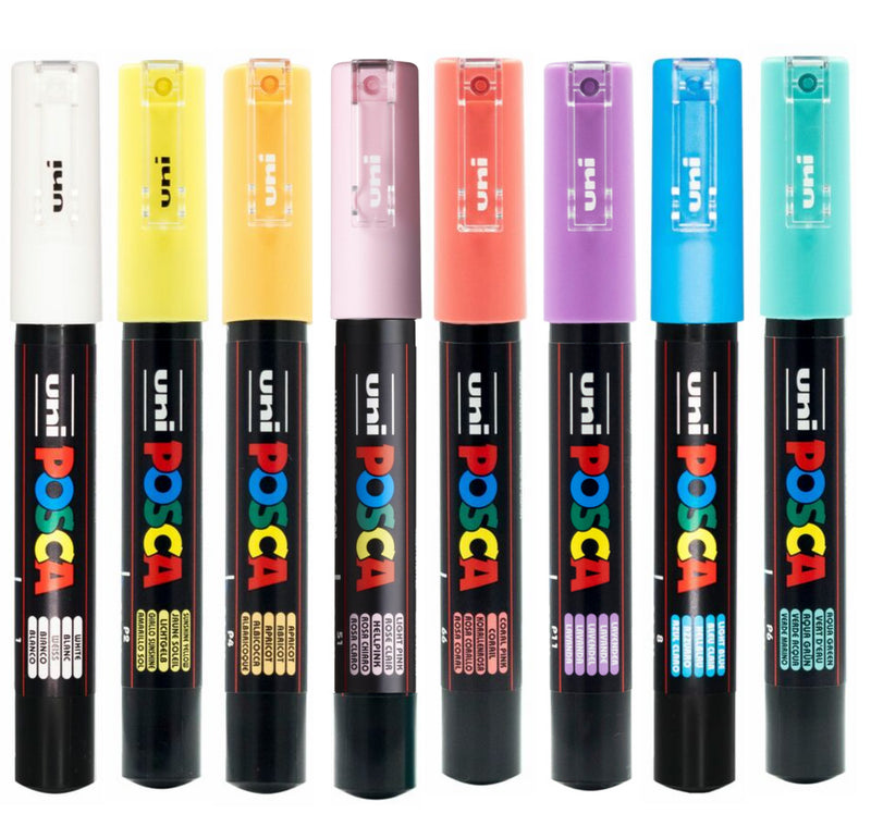 Uni Posca PC-1M 0.7mm Ultra-Fine Round Tip Pastel Colour Markers Set of 8