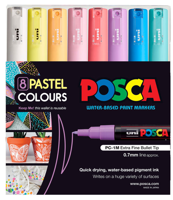 Uni Posca PC-1M 0.7mm Ultra-Fine Round Tip Pastel Colour Markers Set of 8