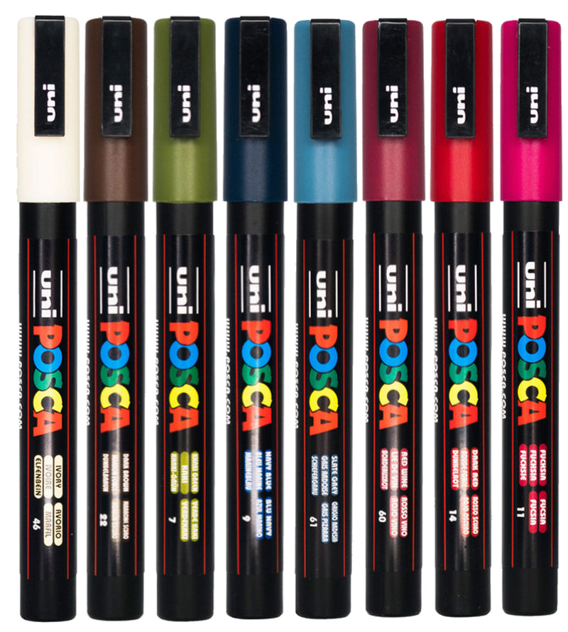 Uni Posca PC-3M 0.9-1.3mm Fine Dark Colour Markers Set of 8