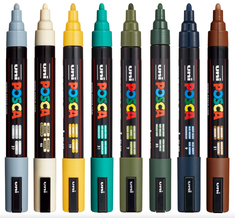 Uni Posca PC-5M 1.8-2.5mm Medium Bullet Earth Colour Markers Set of 8