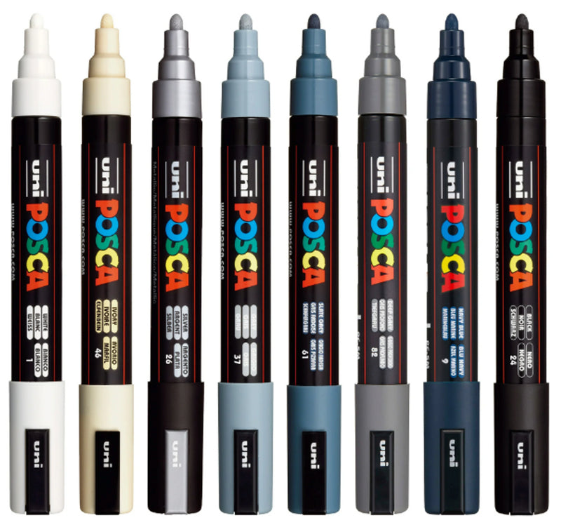 Uni Posca PC-5M 1.8-2.5mm Med Bullet Monotone Colour Markers Set of 8