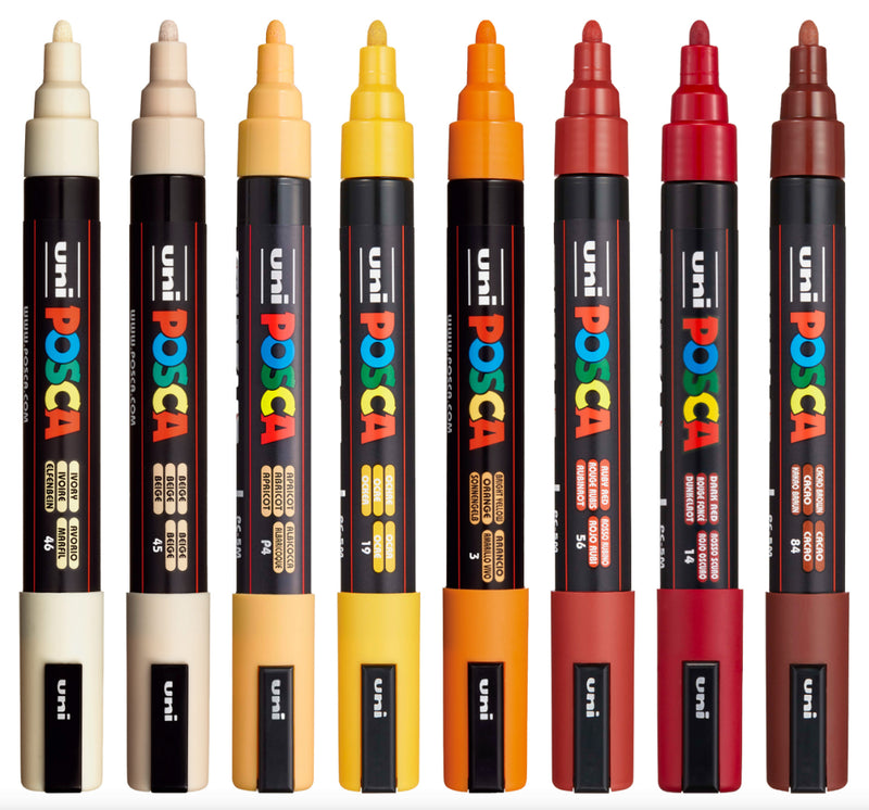 Uni Posca PC-5M 1.8-2.5mm Medium Bullet Warm Colour Markers Set of 8