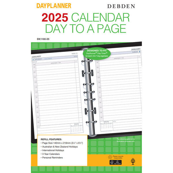 Debden Desk Day to a Page 2025 Dayplanner Refill