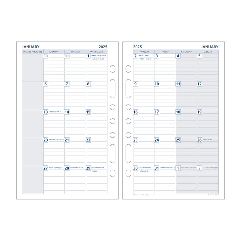 Debden Desk Month to View Tabbed 2025 Dayplanner Refill