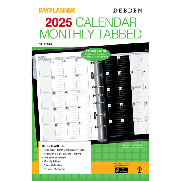 Debden Desk Month to View Tabbed 2025 Dayplanner Refill