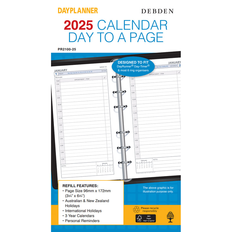 Debden Personal Day to a Page 2025 Dayplanner Refill