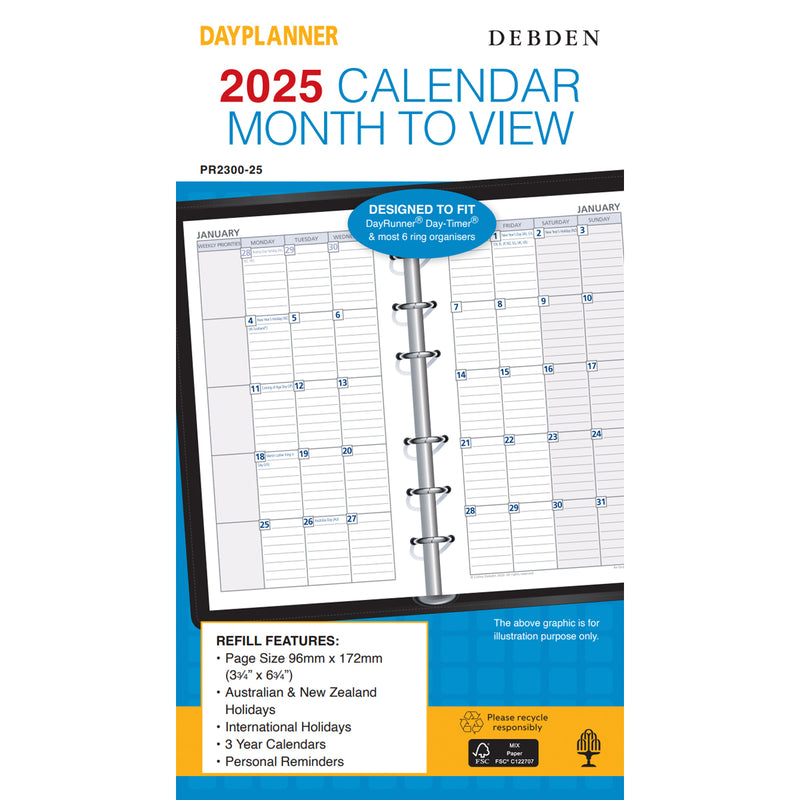 Debden Personal Month to View 2025 Dayplanner Refill