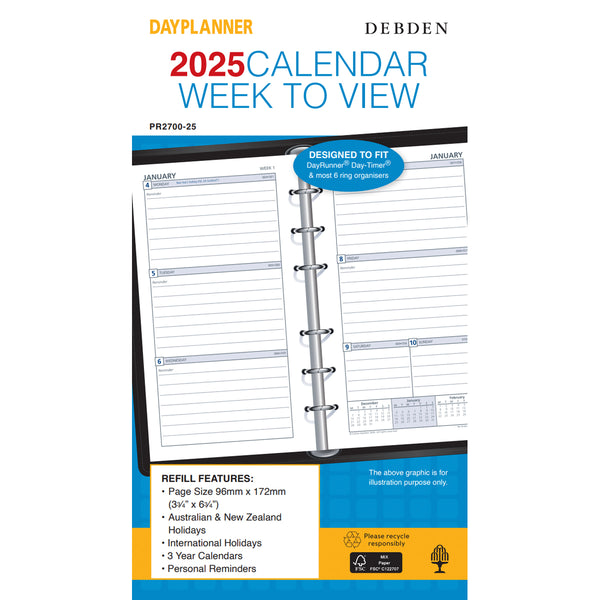 Debden Personal Week to View 2025 Dayplanner Refill