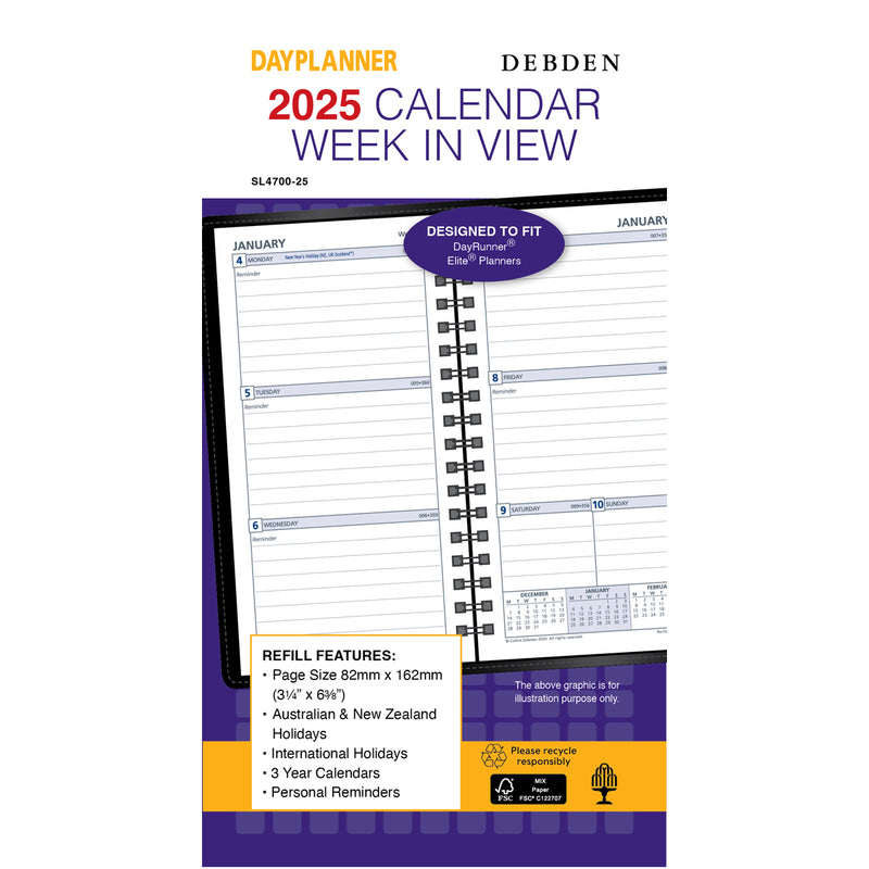 Debden Slim Week to View 2025 Dayplanner Refill