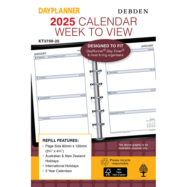 Debden Pocket Week to View 2025 Dayplanner Refill