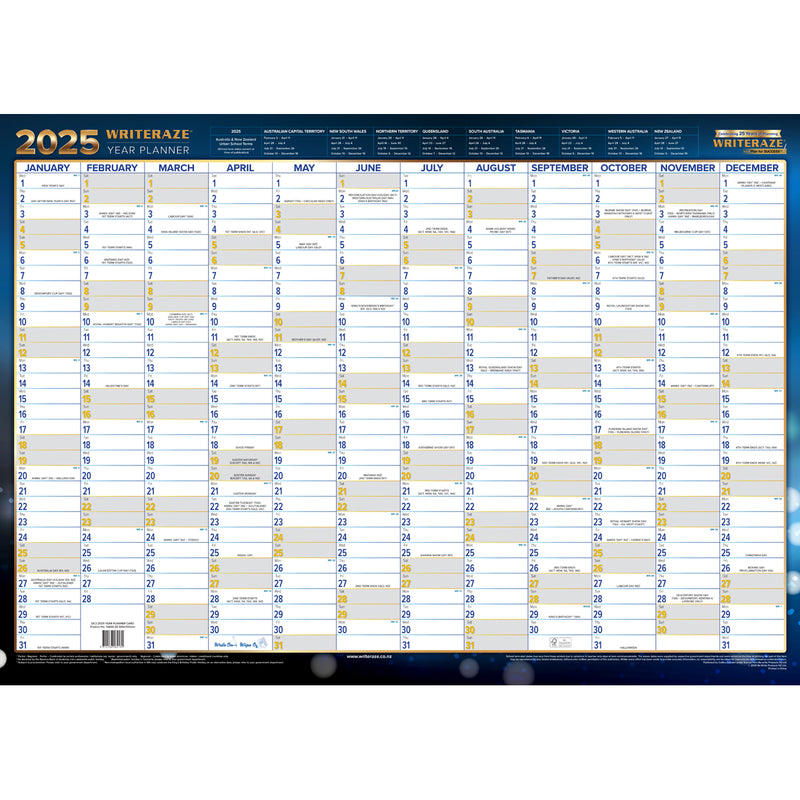 Writeraze Laminated 2025 Wallplanners