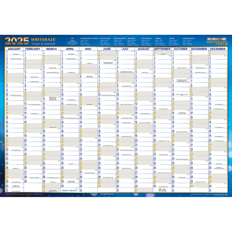 Writeraze Laminated 2025 Wallplanners